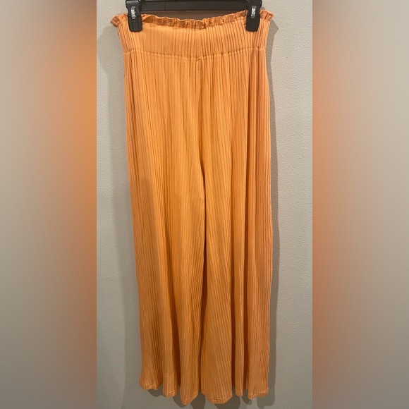 Free People Orange Ribbed Wide Leg Ruffle Waist Pants - Picture 6 of 6